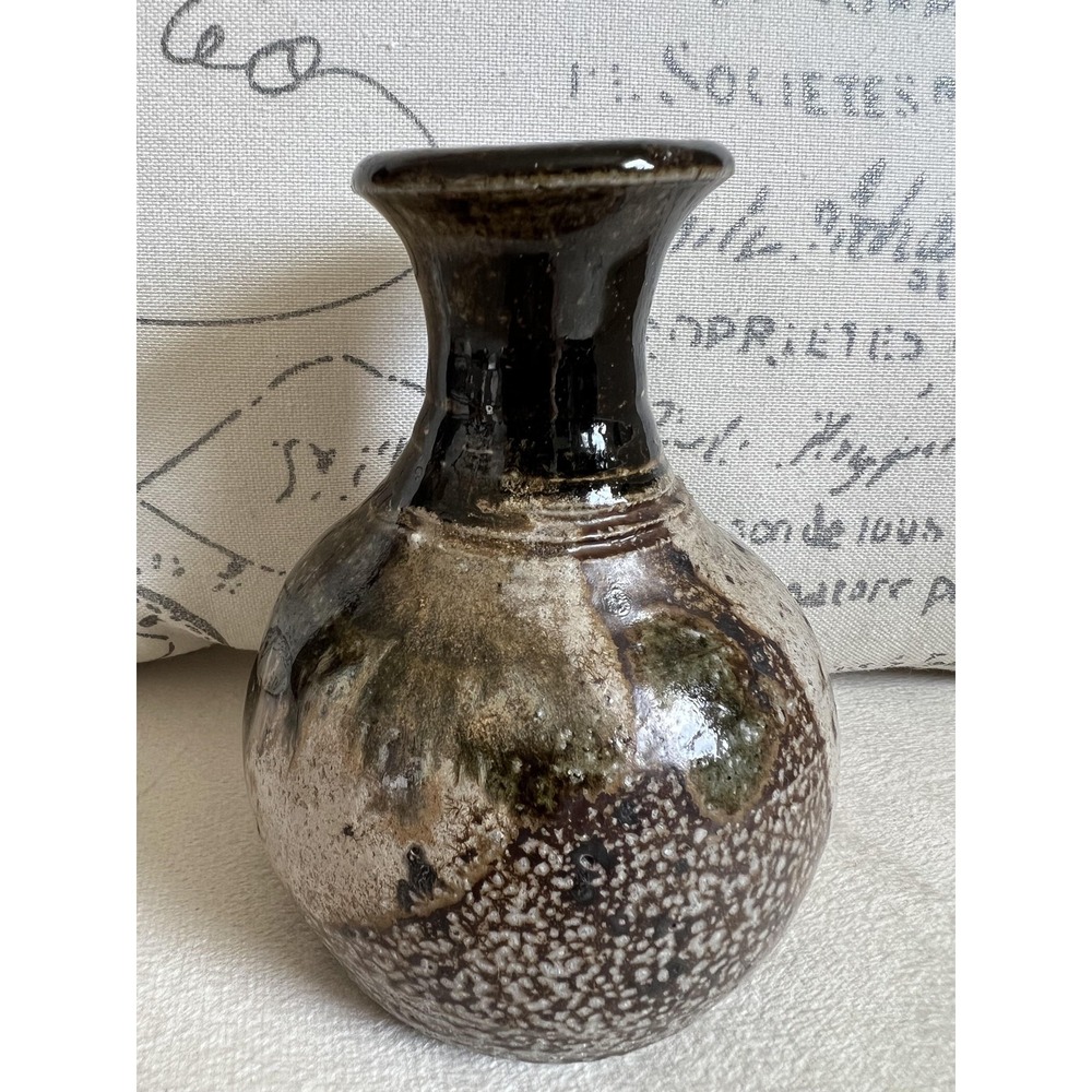 Studio Pottery Bud Vase Brown Drip Glaze Handmade Rustic MCM Boho Home Decor